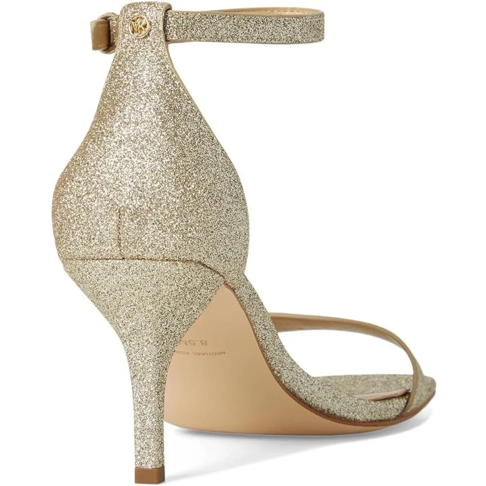 Michael Kors Jaida Sandals Women's 8.5 M Gold Stiletto Heel Ankle Strap ZOGG3463